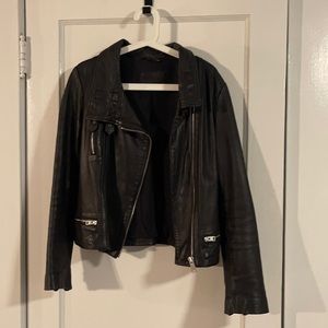 AllSaints Black Cowl Neck Leather Jacket